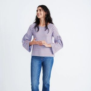 Madewell, Shirred-Sleeve Sailor Top, Blue, S